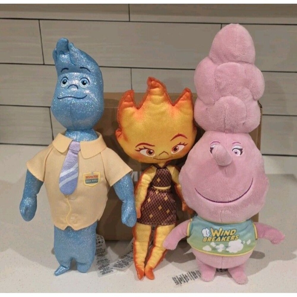 Disney Pixar Elemental Plush Lot Wade Ember Gale Wind Breakers Soft Toy Set 3